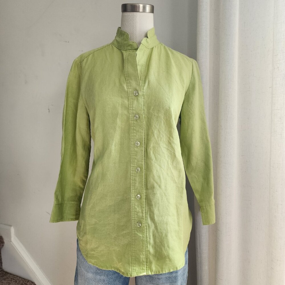 Autograph New York Green Casual 100% Linen Top - Small